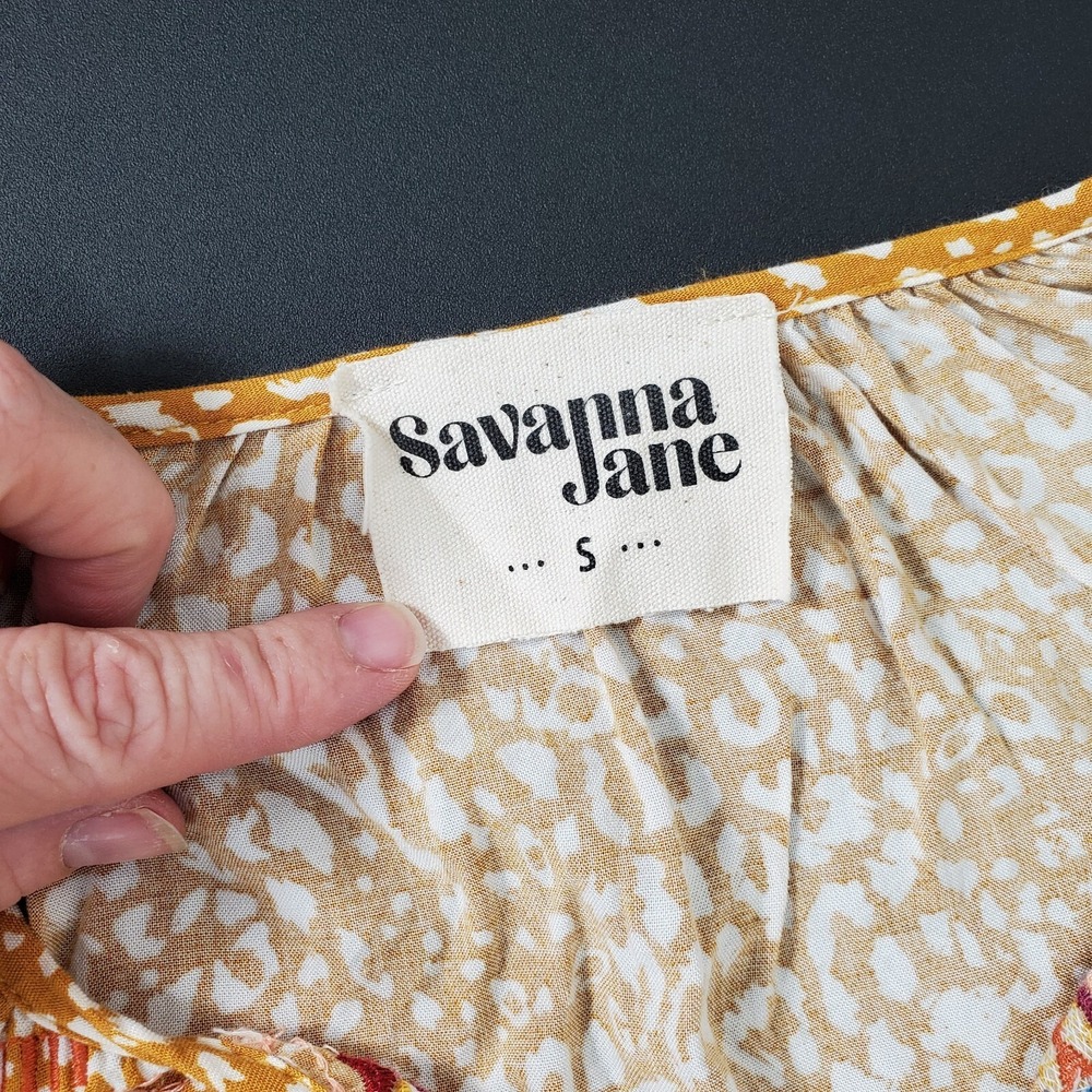 Savanna Jane Sleeveless Embroidered Cactus Gold Leopard Print Top Size Small - Picture 7 of 9